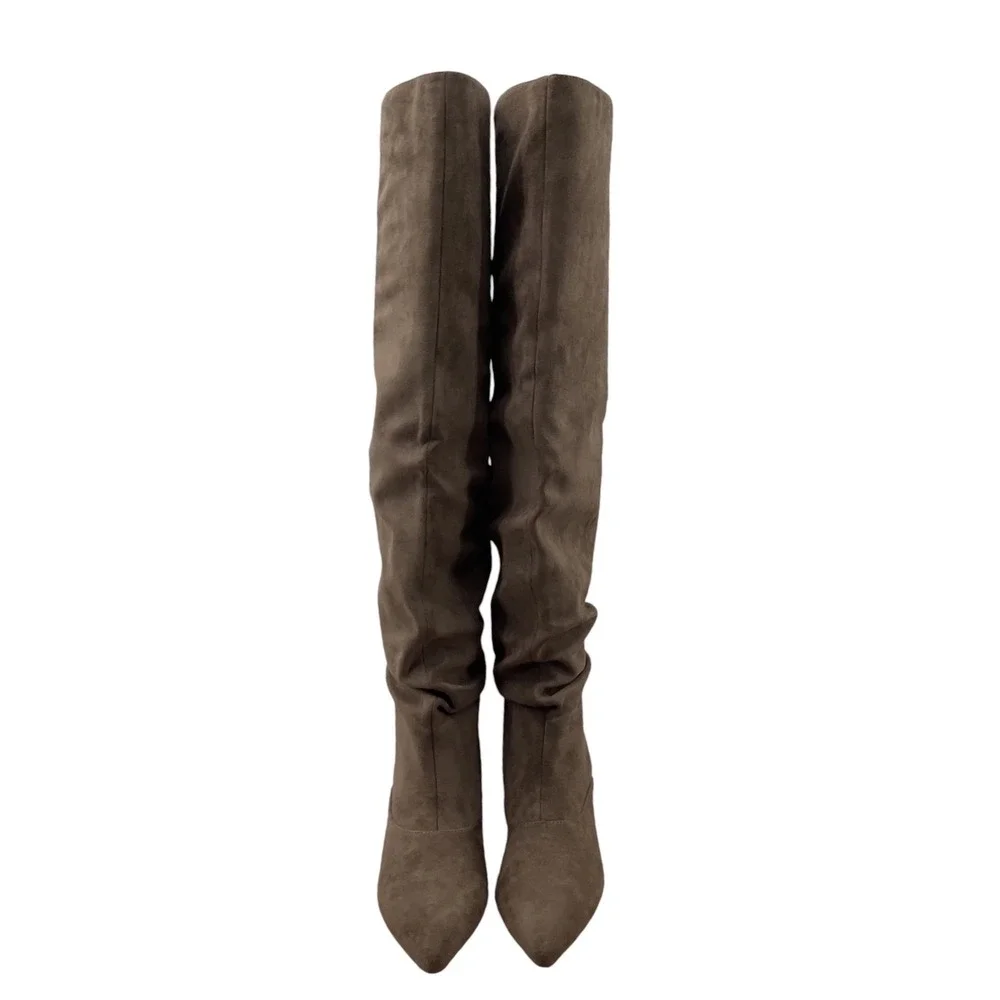 Madden girl Taupe Faux Suede Slouchy Over The Knee Pointed Toe Stiletto Boots